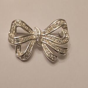 Napier Silver Tone Crystal Bow Brooch